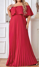 TRÄGERLOSES PLISSIERTES MAXIKLEID IN ROT